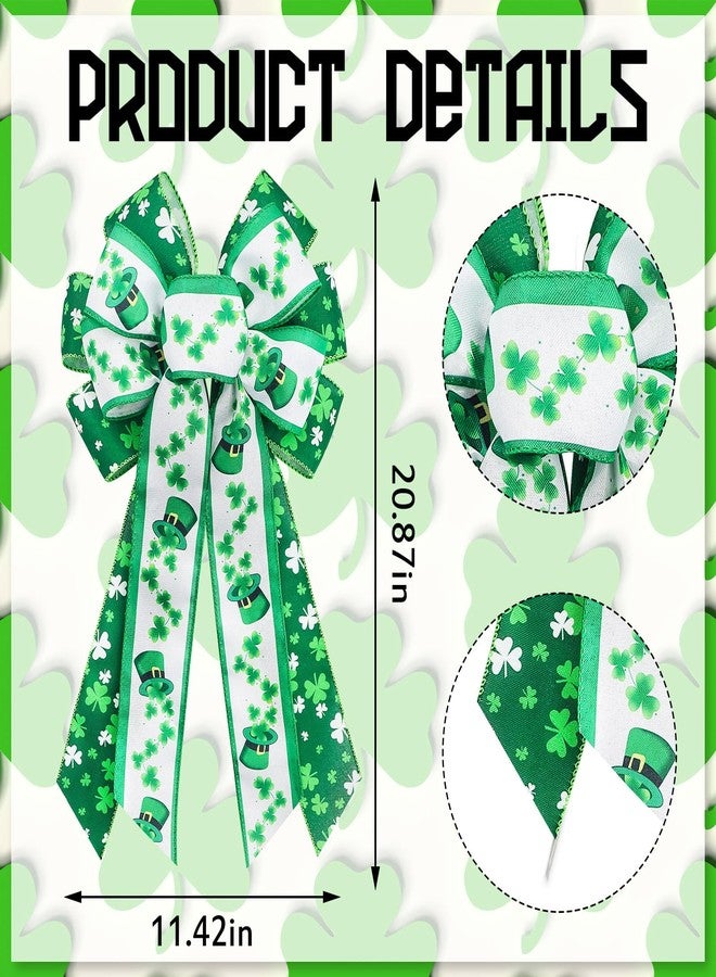 Habbiful Large St. Patrick's Day Bow for Wreath, St Patricks Day Wreath Bow for Front Door Fence Green White Shamrock Burlap Bow Irish Holiday Tree Topper Bow for Saint Patrick's Day Decoration - Image 2